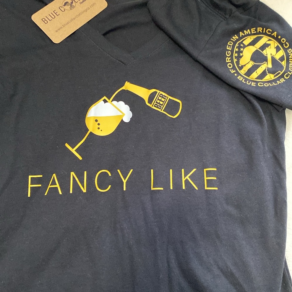 Blue Collar Clothing “Fancy Like” Women’s V Neck Black T-shirt